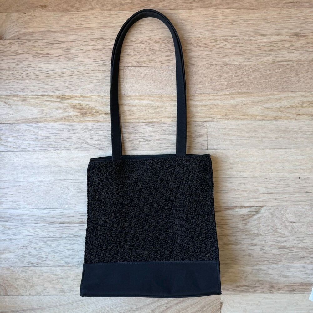 Vintage 90s Carlo D'Santi Minimalist Black Woven Textured Shoulder Bag